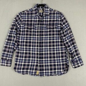 Jachs Blue White Plaid‎ Heavyweight Flannel Button Down Shirt Mens L